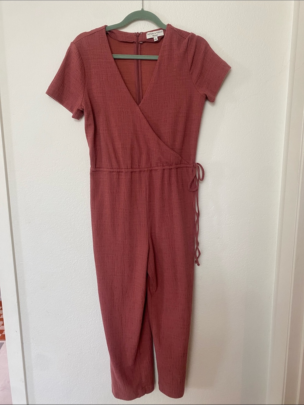Madewell ( atexture and Thread) Dusty Rose Short Sleeve Wrap Jumpsuit